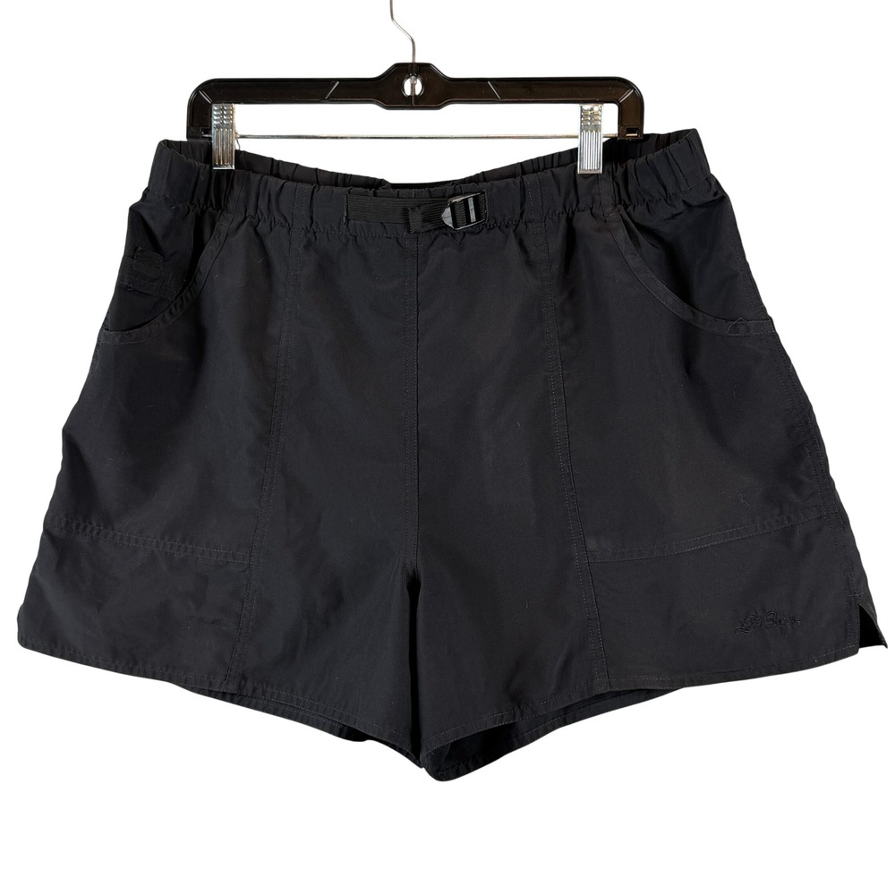 LL Bean Outdoors Women's L Black Nylon Hiking Shorts Elastic Waist Belt Pockets